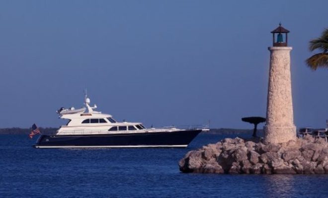 Excellence, a Lyman-Morse yacht on display at the 2014 Palm Beach International Boat Show.