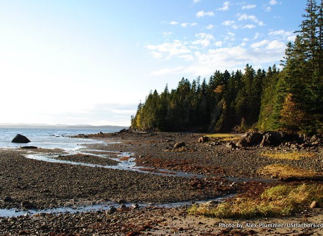 Orr Cove, on the west side of Cape Rosier, with the Camden Hills in the distance.