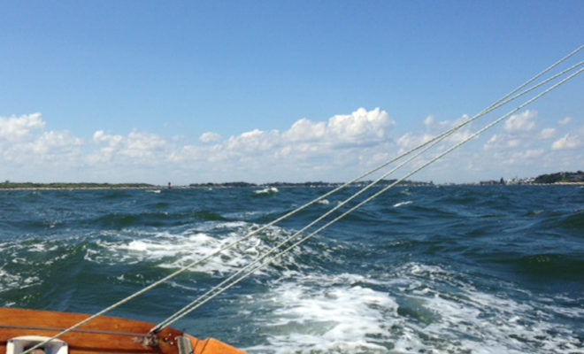 Surfing 4 ft swells in Vineyard Sound. Photo by Deborah Elfers & George Moffat.