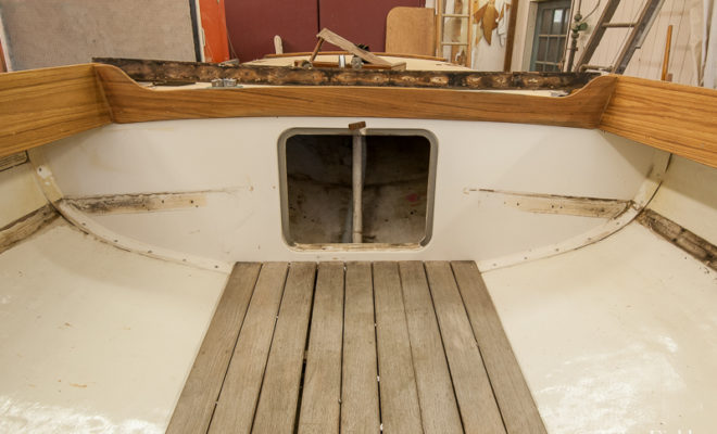 The only access to the deck hardware is through the aft hatch. An easy fit for shop elves, not so easy for boat builders!