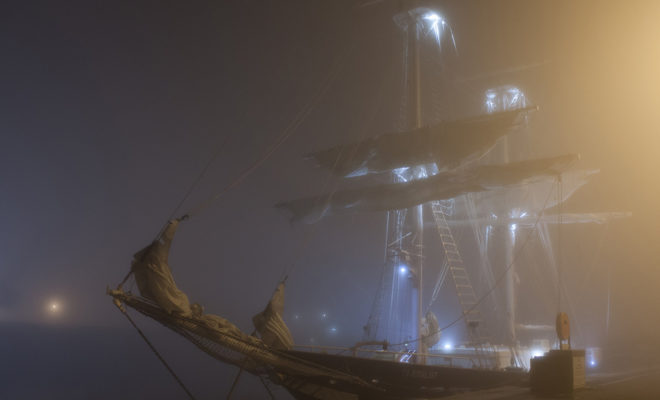 Fog and light can turn any ship into a ghost story - photo by Tanya Hart