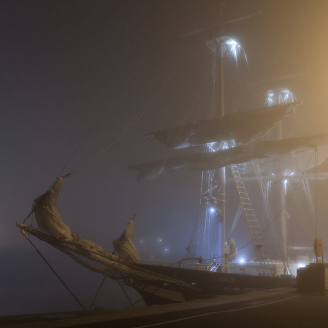 Fog and light can turn any ship into a ghost story - photo by Tanya Hart