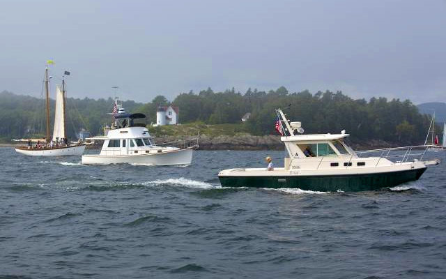 Ben Ellison's 37' Duffy, GIZMO, at center, will lead the 2012 powerboat fleet in the Penobscot Bay Rendezvous.