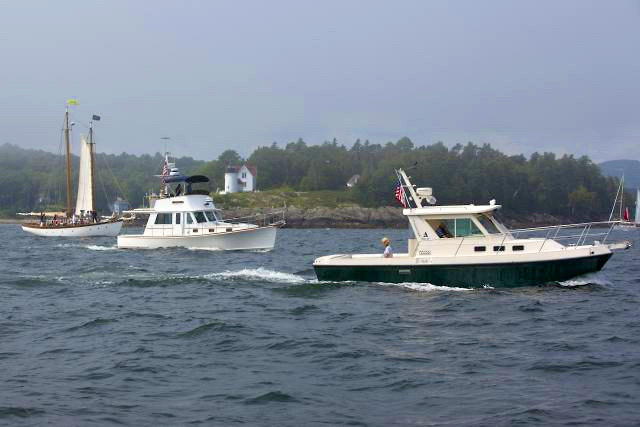 Ben Ellison's 37' Duffy, GIZMO, at center, will lead the 2012 powerboat fleet in the Penobscot Bay Rendezvous.