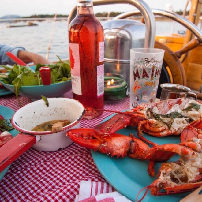After a full day exploring the big harbor and islands, a floating table for two on Cranberry Harbor at dusk, is the highlight.