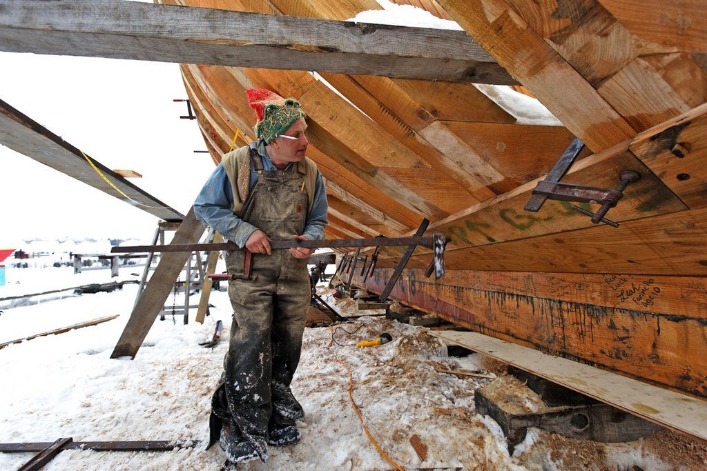 Shipwright Harold Burnham, shown here, will discuss the construction of his pinky schooner Ardelle on March 31.