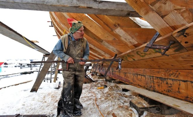 Shipwright Harold Burnham, shown here, will discuss the construction of his pinky schooner Ardelle on March 31.