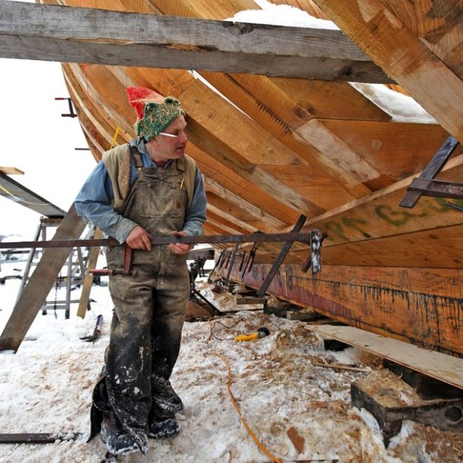 Shipwright Harold Burnham, shown here, will discuss the construction of his pinky schooner Ardelle on March 31.