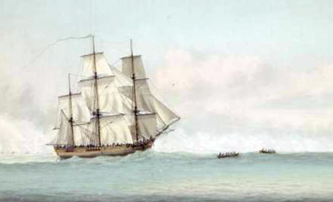 HMS Endeavour off the coast of New Holland by Samuel Atkins 1794