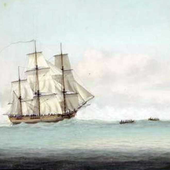 HMS Endeavour off the coast of New Holland by Samuel Atkins 1794