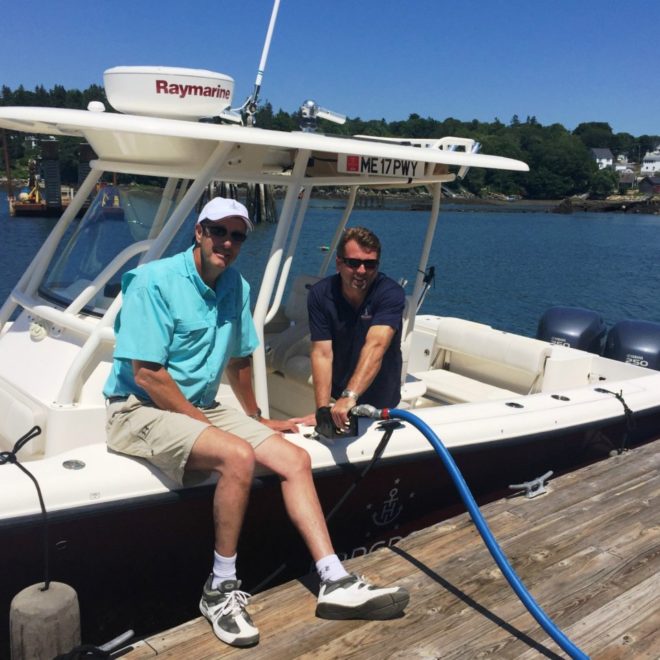 Dockmaster, Ian McKay pumping fuel for Tim Hodgdon.