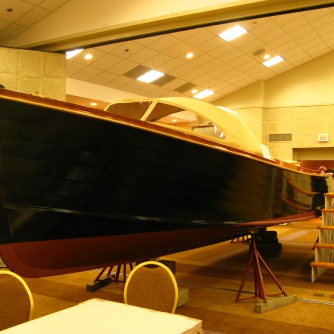 A beautiful new launch by Pease Boatworks and Railway.