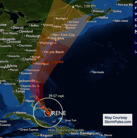The storm track prediction of Hurricane Irene by Storm Pulse