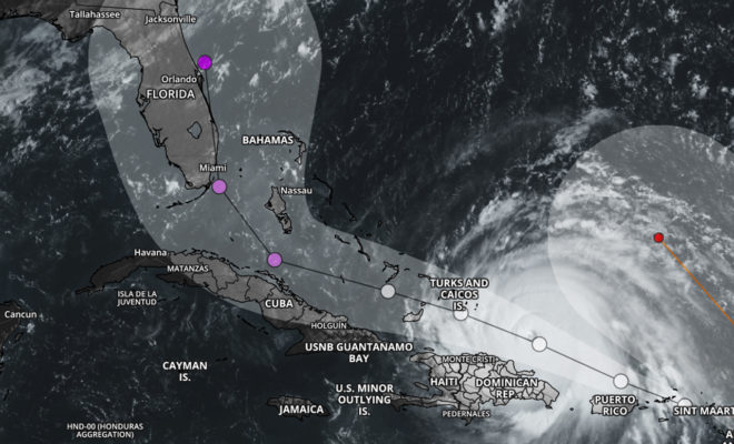 Projected path of Hurricane Irma, courtesy Aeris Weather