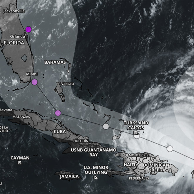 Projected path of Hurricane Irma, courtesy Aeris Weather