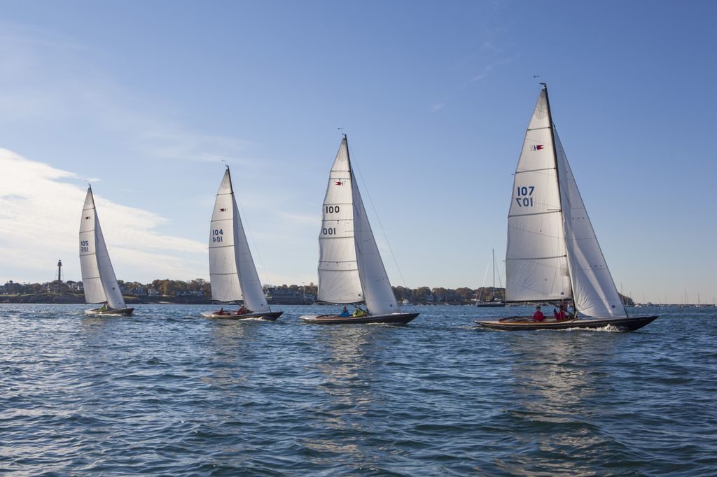 Four C.W. Hood Yachts off Marblehead. Photo by Billy Black.