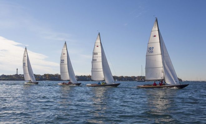 Four C.W. Hood Yachts off Marblehead. Photo by Billy Black.