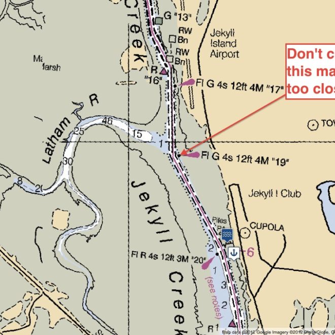 Don't cut Green daymarker No. 19 too close, especially when traveling north on the ICW.
