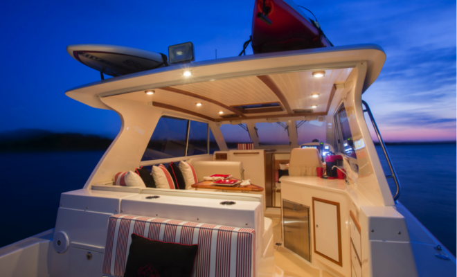 Custom-designed interior by Newport Yacht and Home on the True North 34 OE.