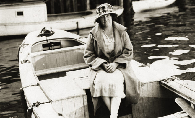 Canadian Myrtle Stuart Mitchell with her boat in Eastport for the 4th of July festivities,1924.