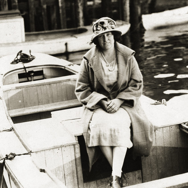 Canadian Myrtle Stuart Mitchell with her boat in Eastport for the 4th of July festivities,1924.