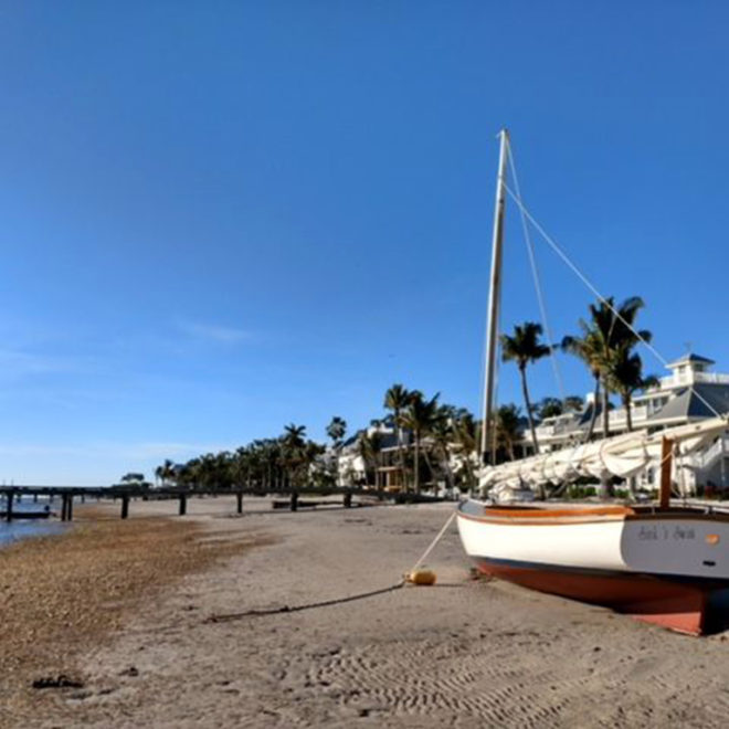 'Sink or Swim' snaps her mooring and ends up on the Useppa beach during the full moon/low tide the end of January