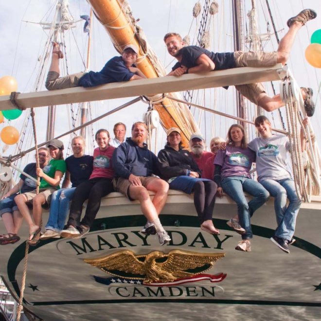 Crew and the new transom eagle "Belle"