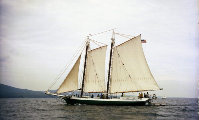 MATTIE (formerly GRACE BAILEY, and today once again sailing under that name) headed homeward to Camden on Sept. 9, 1978.