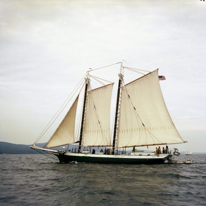 MATTIE (formerly GRACE BAILEY, and today once again sailing under that name) headed homeward to Camden on Sept. 9, 1978.