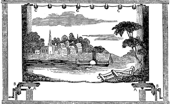 1848 illustration of a moving panorama designed by John Banvard