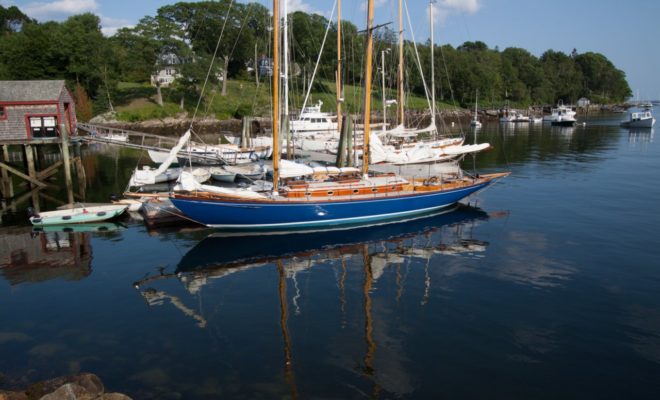 Finally, after a Maine winter in the sheds, MYA is rigged and ready to sail again.