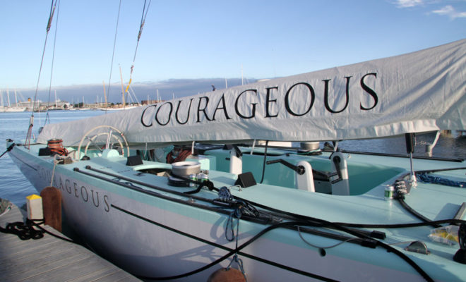 Courageous, on the docks at IRYS, Newport RI