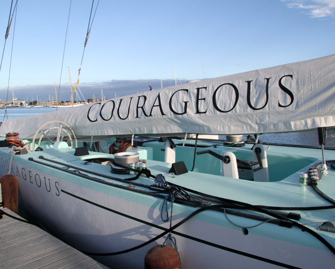 Courageous, on the docks at IRYS, Newport RI