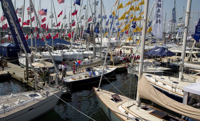 Hundreds of high-end power and sailboats docked in Newport, RI