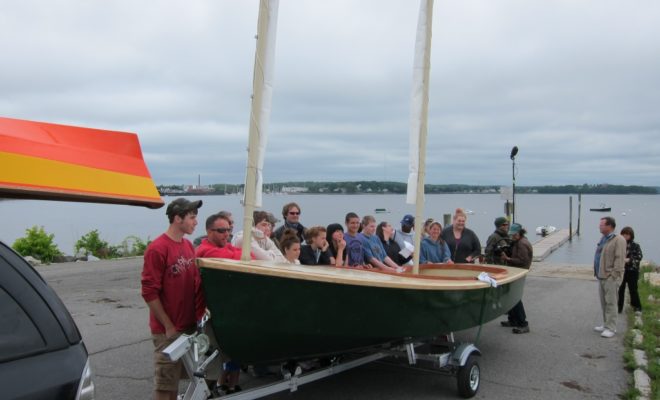 The happy crew of South Portland High School boat builders!