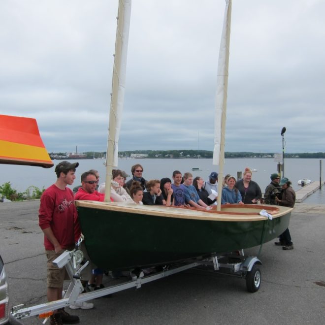 The happy crew of South Portland High School boat builders!