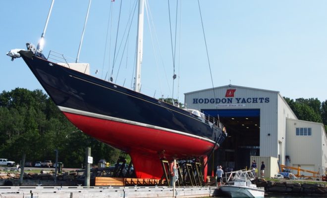 Asolare, a 154' ketch built by Hodgdon Yachts, shown out of the water.