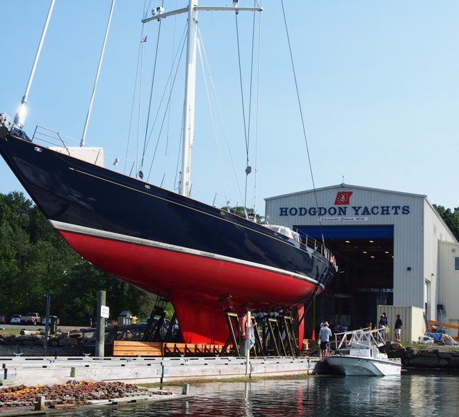 Asolare, a 154' ketch built by Hodgdon Yachts, shown out of the water.