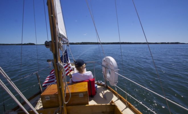 From afar, North Haven Island is a distant patch of greens floating in a field of blues.