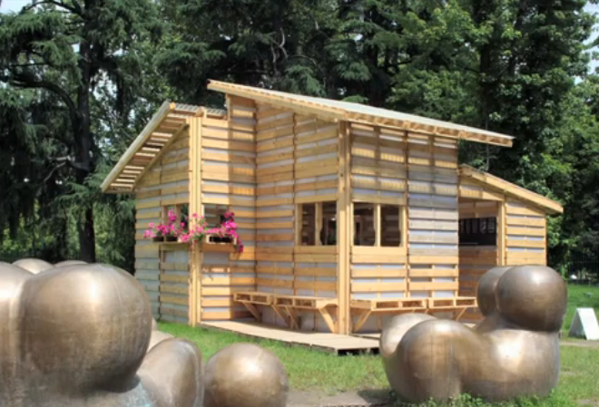 Recycling genius: a home by I-Beam Design built from pallets by volunteers. Photo courtesy Midcoast Habitat for Humanity.