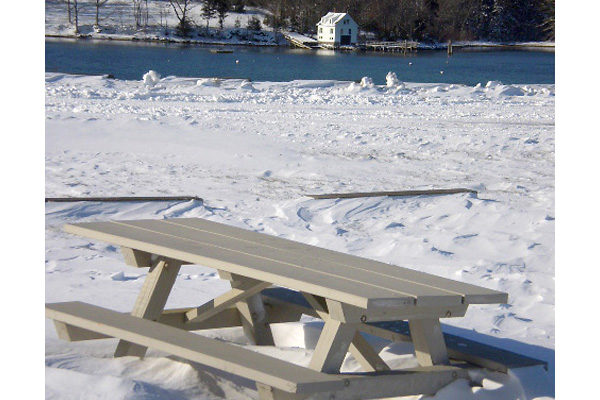 A chilly but beautiful picnic spot on Pemaquid Harbor.