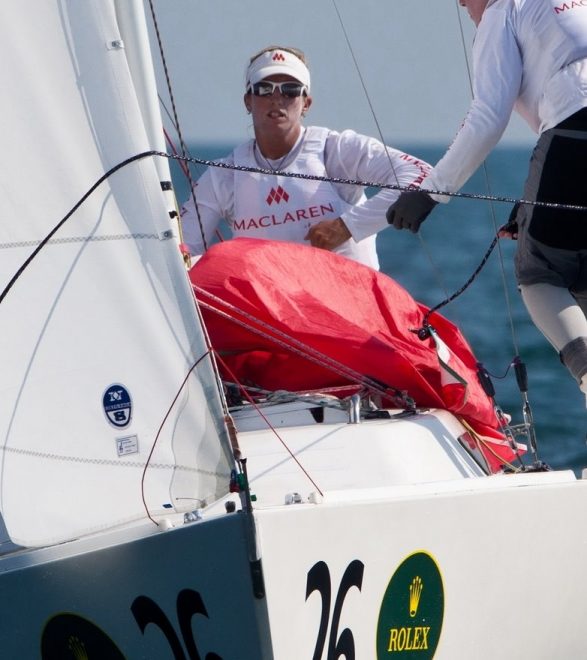 Anna Tunnicliffe at the 2011 Rolex International Women’s Keelboat Championship. Photo courtesy Rolex/Daniel Forster.