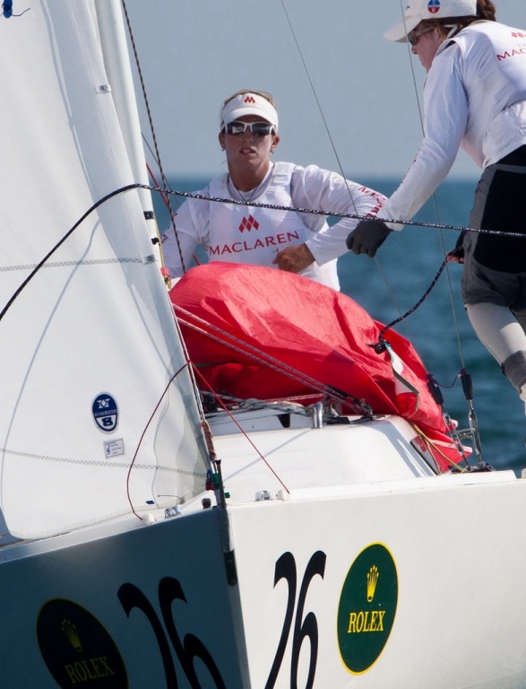 Anna Tunnicliffe at the 2011 Rolex International Women’s Keelboat Championship. Photo courtesy Rolex/Daniel Forster.