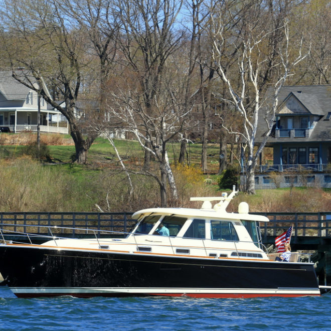 The Sabre 46 Salon Express launched in Portland at DiMillo's, Friday April 27th