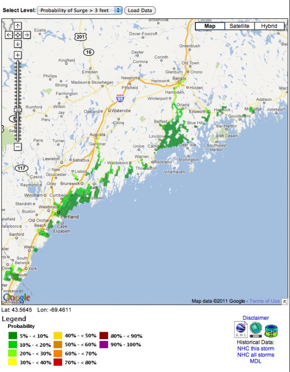 NOAA Storm Surge prediction of 3ft or more for the Southern New England coast