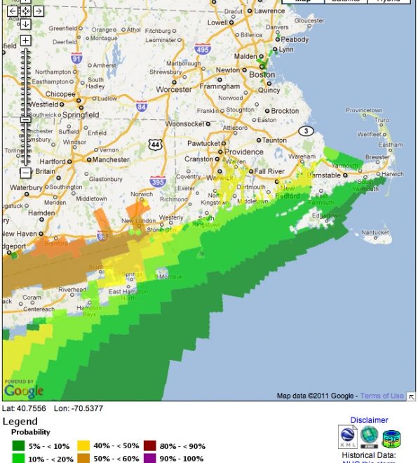 NOAA Storm Surge prediction of 3ft or more for the Southern New England coast