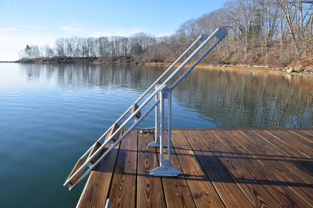 Falls Point Marine's new swim ladder design is easy to stow with just one hand.