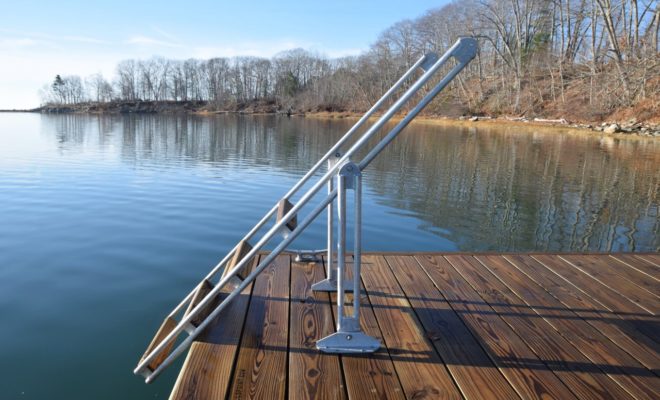 Falls Point Marine's new swim ladder design is easy to stow with just one hand.