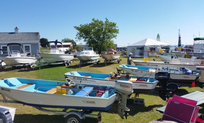 Boston Whalers gathered at the 2015 Maine Boats, Homes & Harbors Show