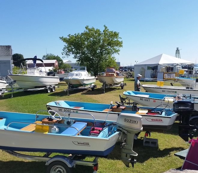 Boston Whalers gathered at the 2015 Maine Boats, Homes & Harbors Show